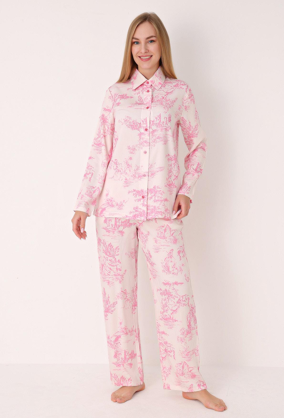 Pizhama të Gjata Modal me Lule - Pink