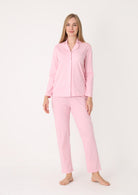 Pizhama të Gjata Pambuk me Yje - Pink