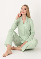 Pizhama të Gjata Pambuk me Yje - Gjelbert